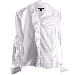 Lands End Womens White 100% Cotton Twill Button Down Shirt Blouse 4P Petite